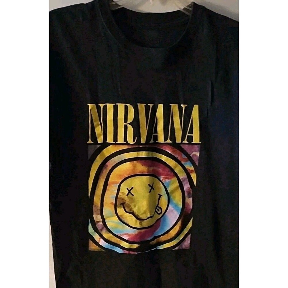 Nirvana Graphic TShirt Black Cobain Grunge Smiley Face Clearance Sale 💲